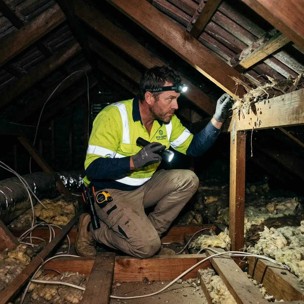 Technician inspecting a roof cavity for a dead animal in Arthurs Seat