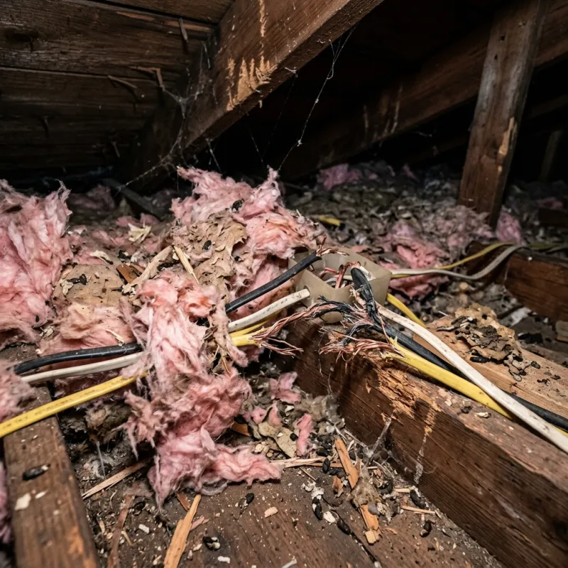 Contaminated ceiling insulation being assessed in a Arthurs Seat roof space