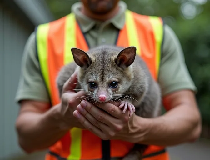Animal handler safely recovering a deceased possum in Arthurs Seat