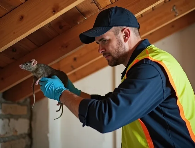 Technician inspecting a roof cavity for a dead rat in Arthurs Seat
